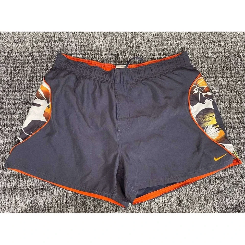 Nike Swim‎ Trunks Mens Large Gray Orange Floral Board Shorts Beachwear